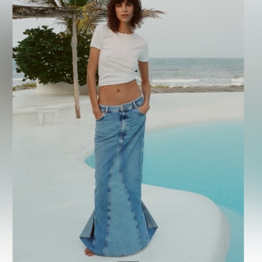 Zara Light Blue Denim Maxi Skirt